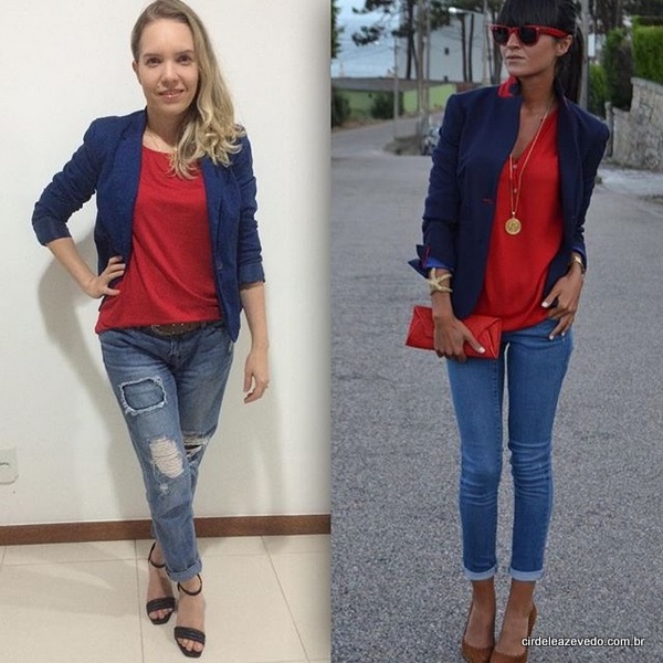 calça jeans com blusa vermelha